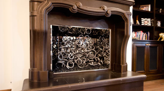 metal rings in fireplace