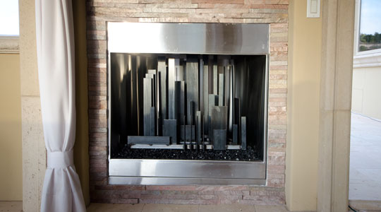 cityscape fireplace art